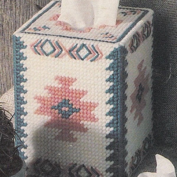 Vintage PDF plastic canvas pattern - southwest tissue box cover