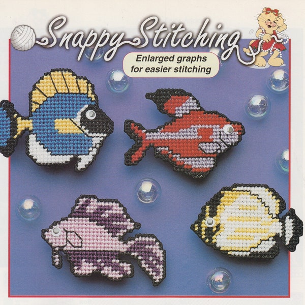 Vintage PDF plastic canvas pattern - Tropical Fish Magnets