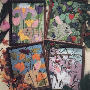 Plastic canvas vintage PDF pattern - rabbits for the seasons