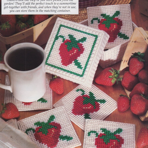 Plastic canvas vintage PDF pattern - Berry Nice Coasters