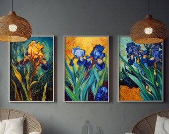 Set of 3 Printable Flowers tryptic Impressionist Oil Painting of Lily Original Artwork Digital Download Art Print Botanical Colourful Nature