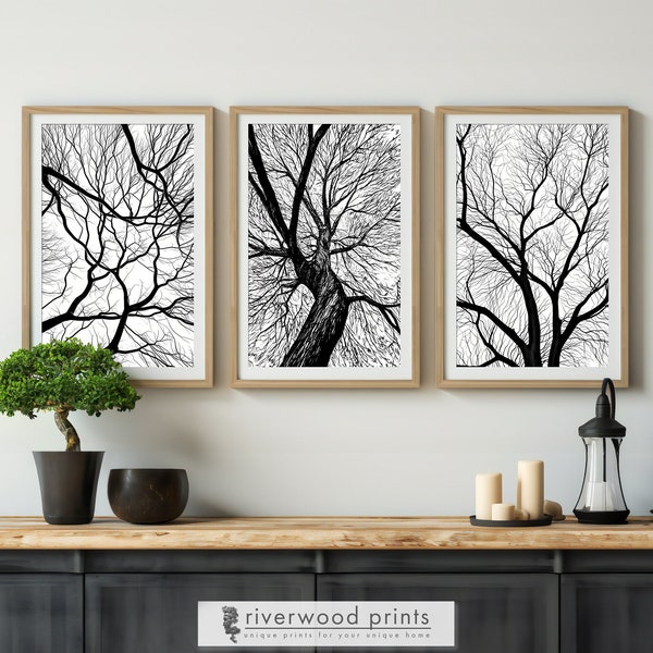 Autumn Line Decoration fall decor Set of 3 Wall Original Artwork Black and White Ink Pen Drawing Printable Pencil Art Abstract Nature