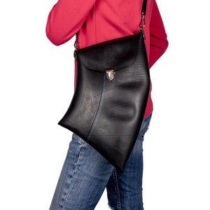 Asymmetric bag made from recycled inner tube with lining and internal pocket, vegan bag, waterproof bag, handmade bag, tire bag