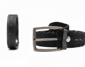 Bicycle tire belt with bracelet, vegan belt, black belt, eco gift idea, sporty men's belt and bracelet