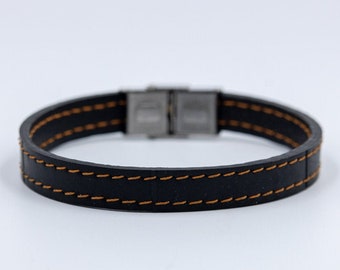 Upcycled black inner tube bracelet, vegan and handmade