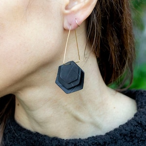 Recycled inner tube earrings, hexagonal minimalist earrings, eco gift, eco jewelry, handmade jewelry, drop earrings
