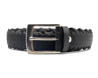Cintura nera copertone di bicicletta riciclato con fibbia quadrata, cintura pneumatico, eco idea regalo, cintura sportiva alta, cintura uomo