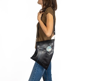 Asymmetrical bag made from recycled inner tubes with lining, vegan bag, waterproof bag, handmade bag, tire bag, eco gift