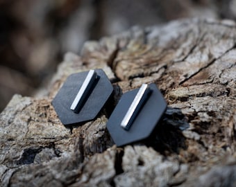 Hexagonal earrings made of recycled inner tube, minimalist earrings, eco gift, eco jewelry, handmade jewelry, drop earrings