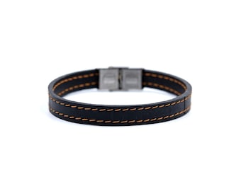 Schwarzes Unisex-Armband aus recyceltem Fahrradschlauch, selbstverstellend, Herrenarmband, veganes Gummiarmband