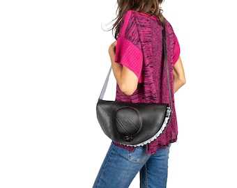 Sac demi-lune en chambre à air et pneu de vélo, sac en pneu recyclé, sac noir imperméable, sac fille vegan