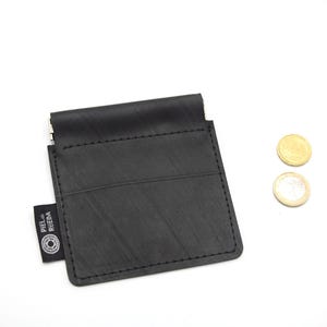 Black pocket coin purse made from recycled tires, rubber coin purse made from inner tubes, vegan coin purse with snap closure