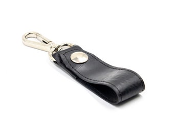 Recycled inner tube keychain with carabiner, flip keychain, vegan keychain, elegant keychain, men's keychain