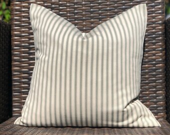 Olive Green Ticking Cushion Cover, Green and Cream Cushion Cover, Green Striped Cushion Cover, Traditional Ticking Striped Cushion Cover
