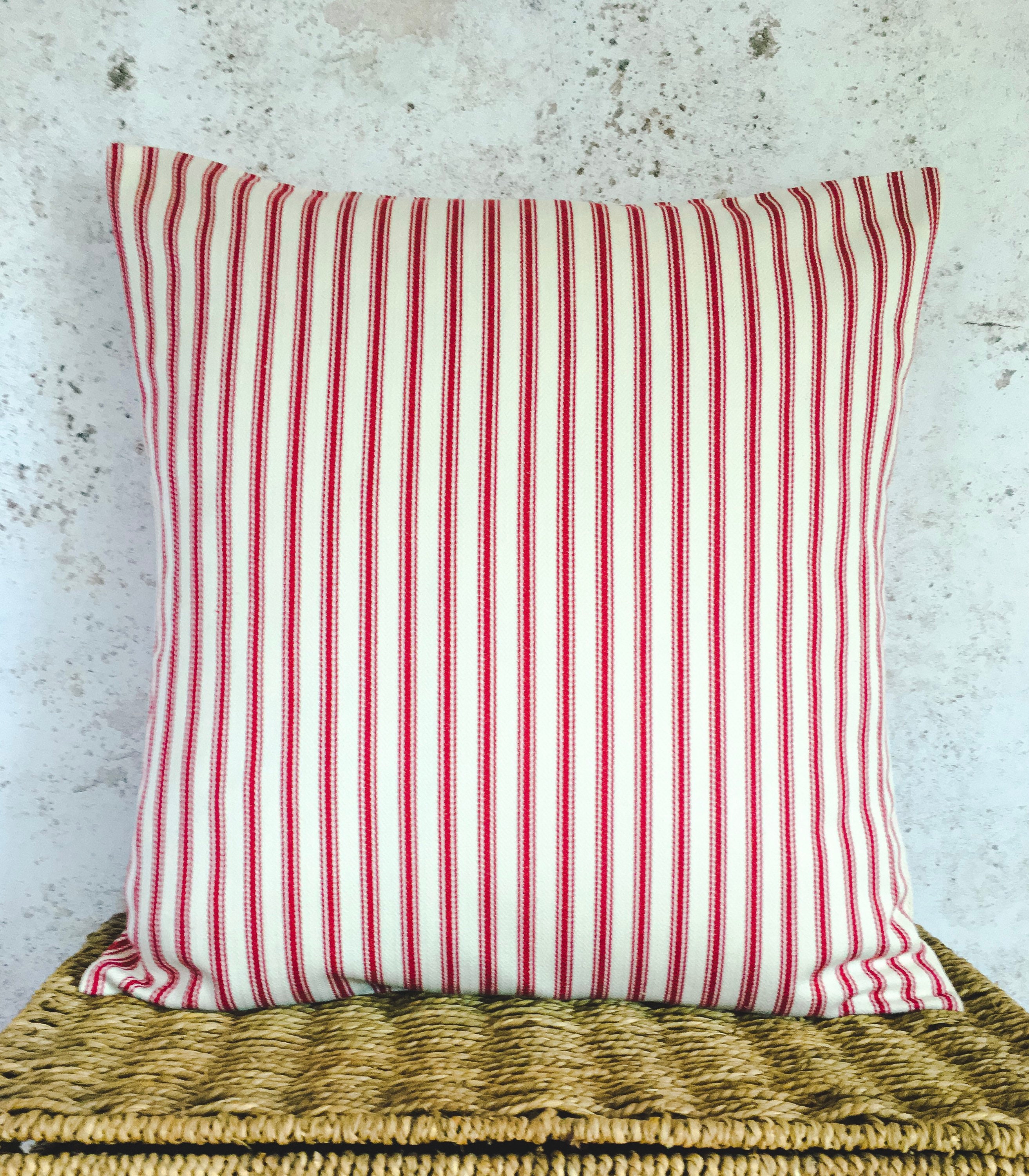 Red and Cream Ticking Striped Cushion Cover Striped Cushion Etsy