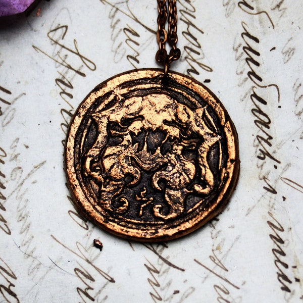 Collier Dagon, bijou lovecraftien, bijou steampunk, collier horreur, collier cuivre, collier pieuvre, collier lovecraft