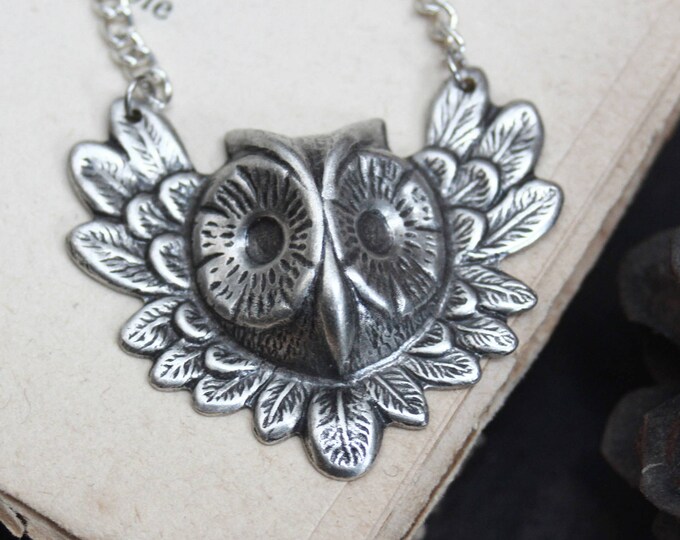 Collier Pendentif Chouette Argenté - Chaîne Jaseron, Acier, Neuf, Livraison Rapide