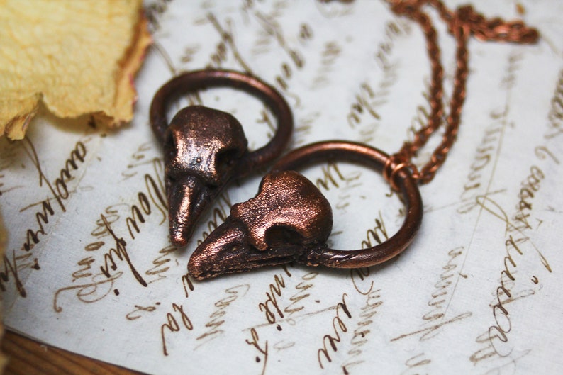 Copper Crow Skull Pendant Electroformed Jewelry Etsy New Zealand