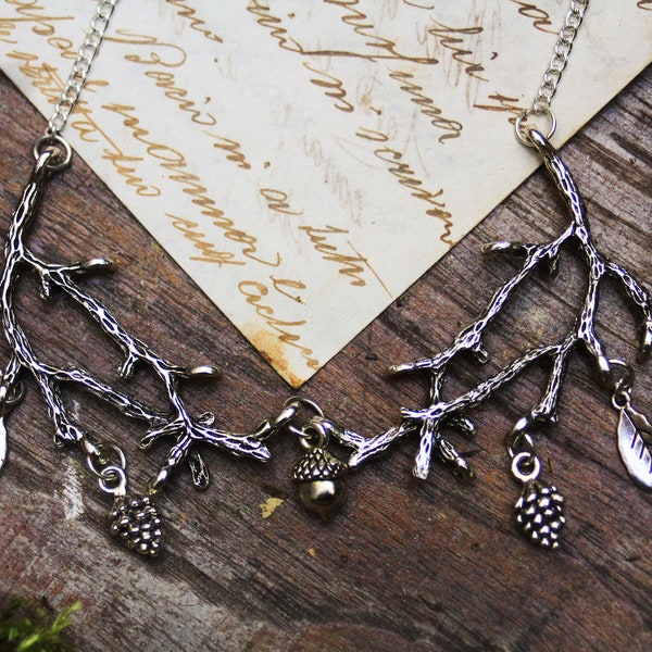 Collar de brujas, inspirado en la naturaleza, moda strega, estilo brujo, collar élfico, collar de ramas, joyas ocultas, estilo oscuro, collar gótico