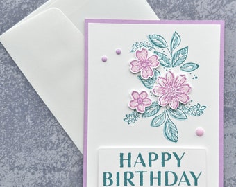 Layered Floral Happy Birthday Handmade Card