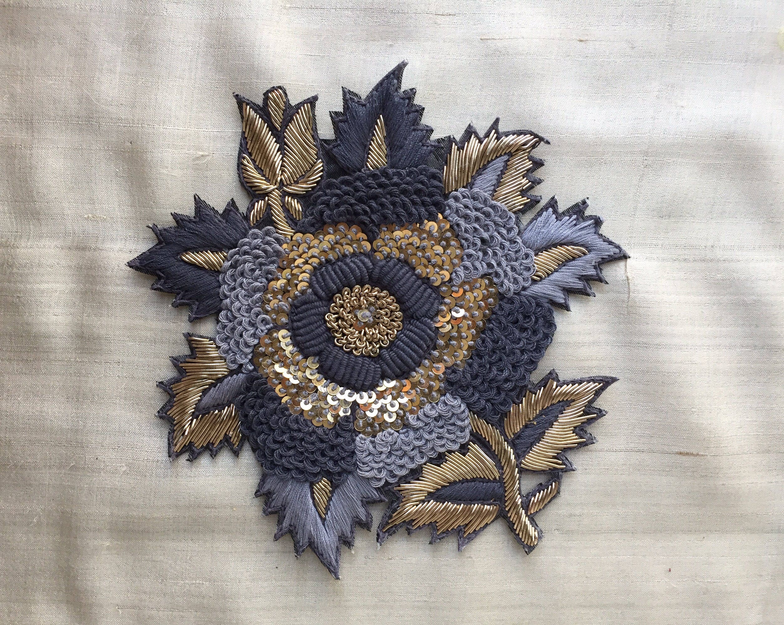 Grey gold floral embroidery appliqueindian handmade cutwork  etsy Grey gold floral embroidery appliqueindian handmade cutwork  etsy