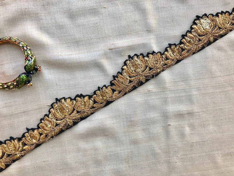 3 mtr Floral Embroidered Cotton Velvet Ribbon Handcrafted in India 6 Designs