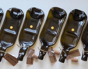 Set of 8 Recycled Wine Bottle Plates with Divider & Cork | Handmade Glass Serving Plates | Eco-Friendly Tableware | Unique Gift