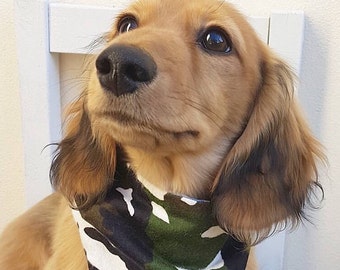 Camo + Denim Dog Bandana, Dog Scarf, Pet Bandana