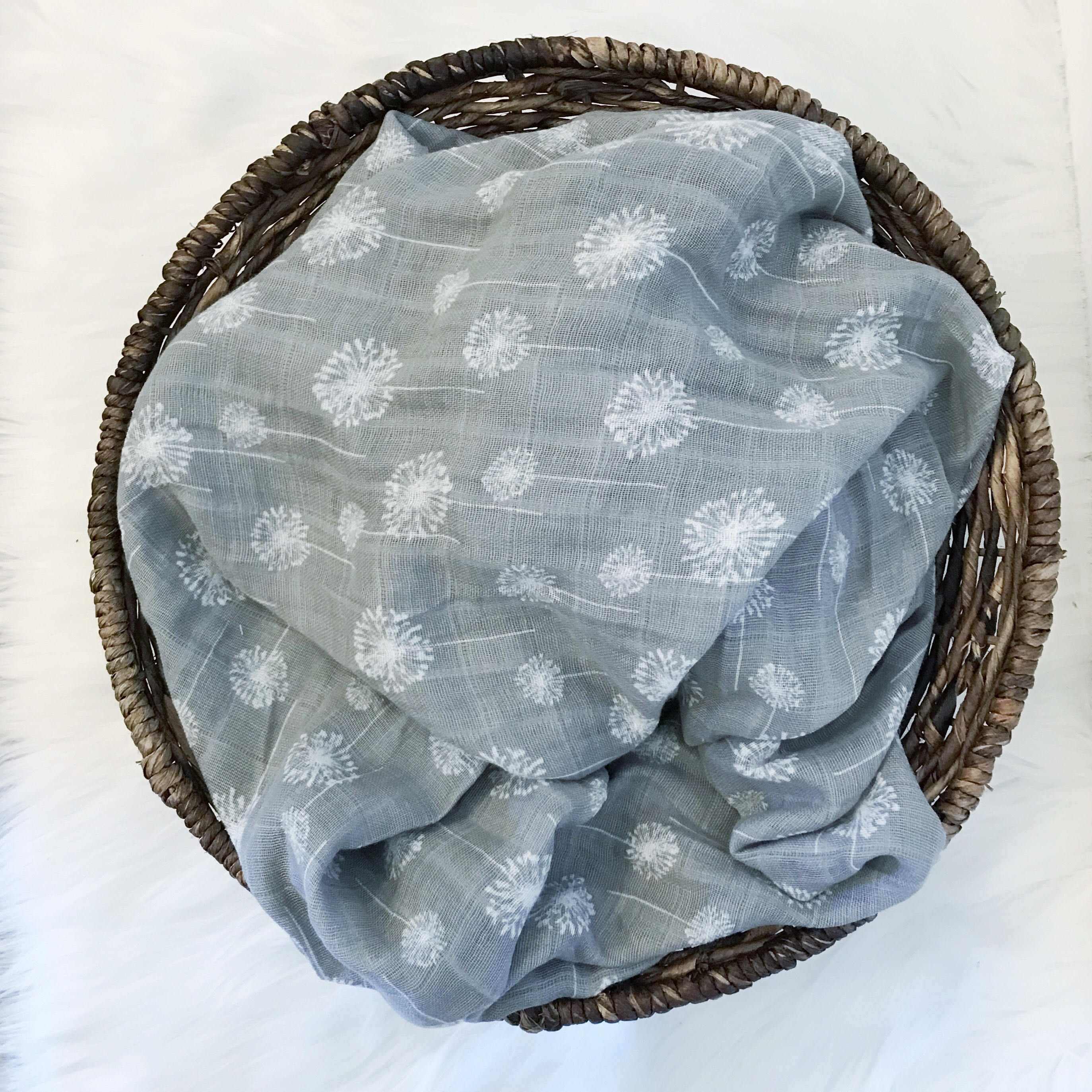 Grey Dandelion Baby Swaddle Muslin Swaddle Blanket Woodland Etsy