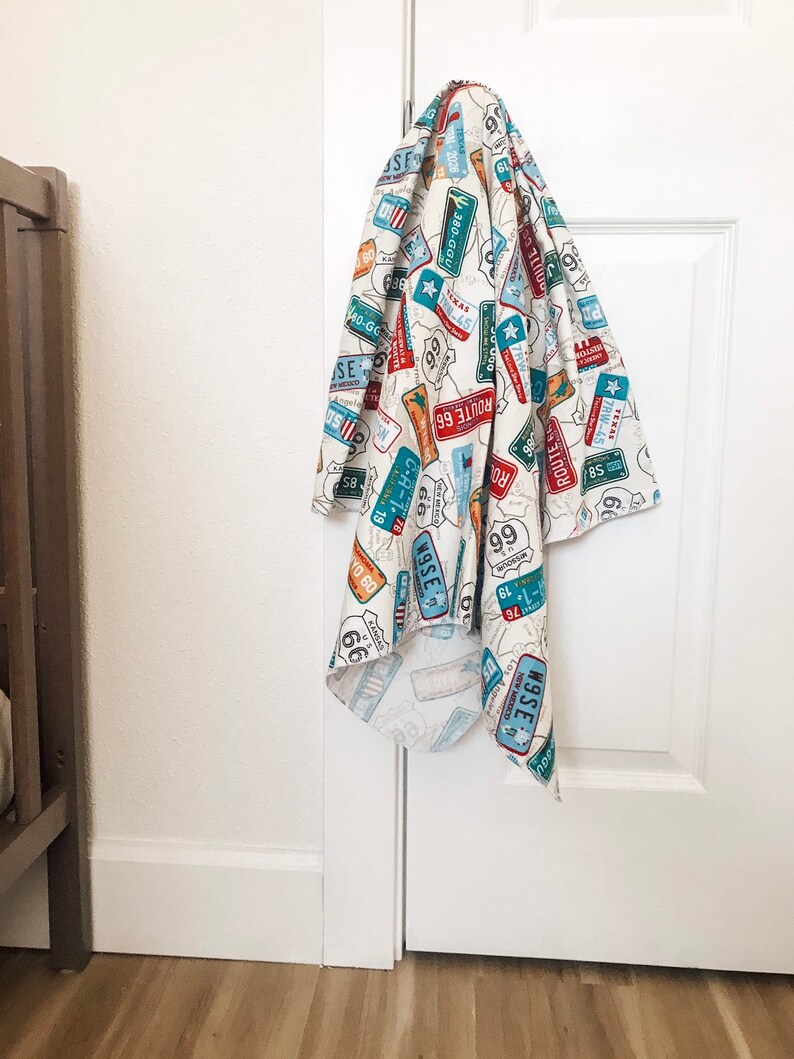 Route 66 Flannel Receiving Blanket Vintage Car Flannel Retro Car Blanket Travel Baby Swaddle Map Baby Blanket