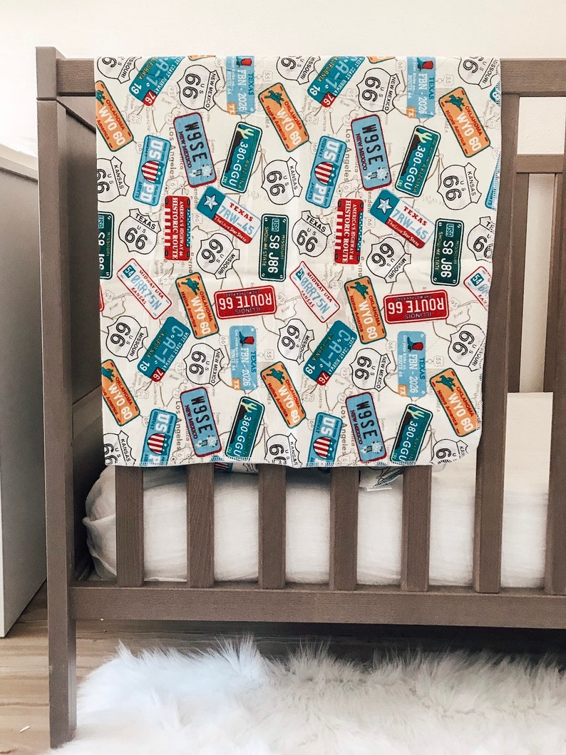 Route 66 Flannel Receiving Blanket Vintage Car Flannel Retro Car Blanket Travel Baby Swaddle Map Baby Blanket