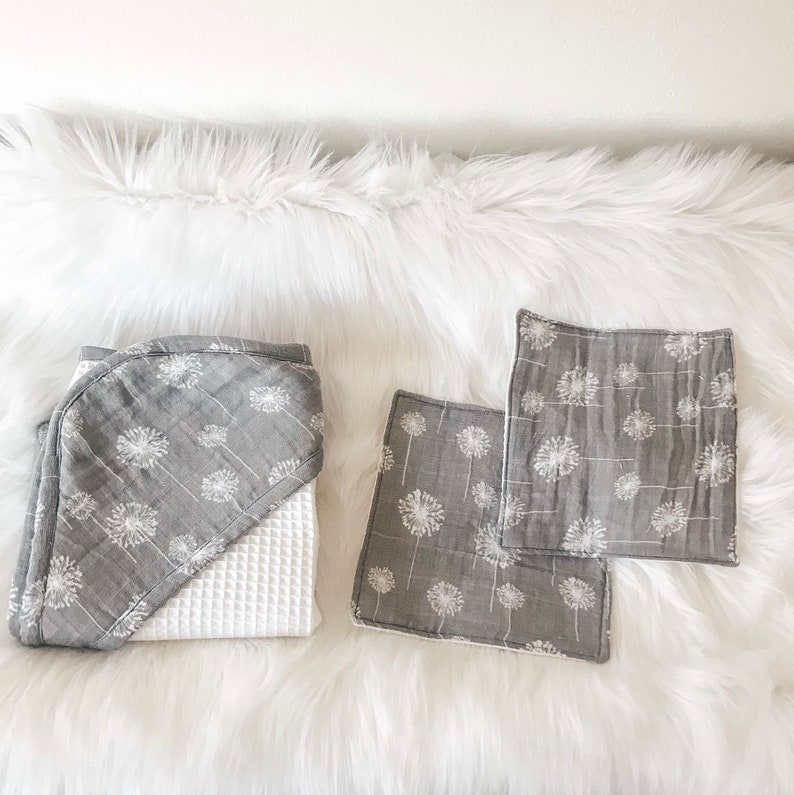 Bath Towel Set for Babies in Grey Dandelion Etsy
