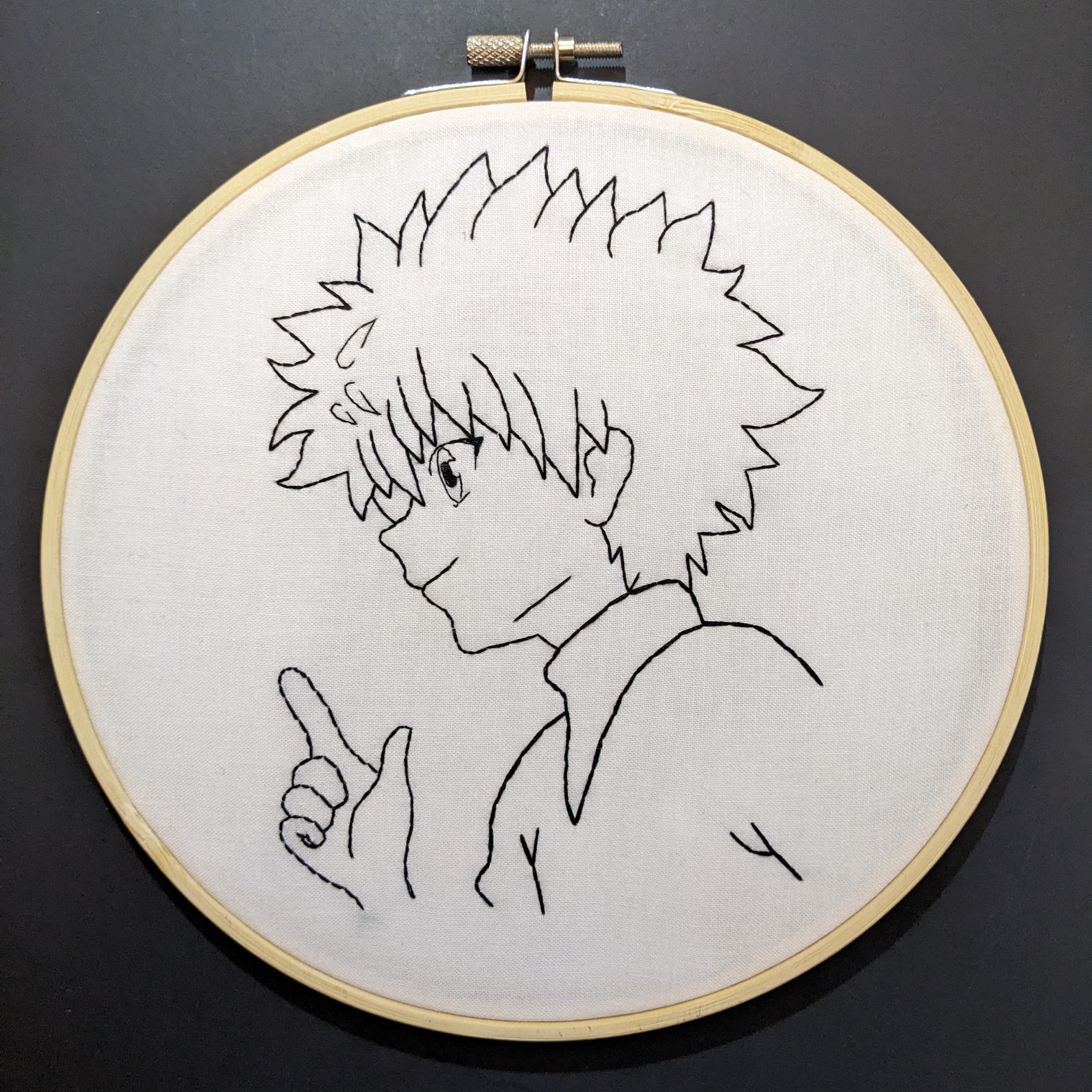 Killua HunterXHunter Line Art Embroidery Hoop