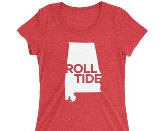 Alabama Roll Tide camiseta gráfica, camiseta de señoras suaves ajustadas, marea carmesí, más colores