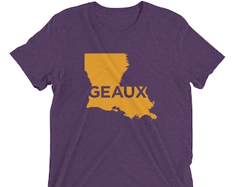 Geaux Mens Gameday Soft T-Shirt, Purple and Gold, LSU, Louisiana, New Orleans