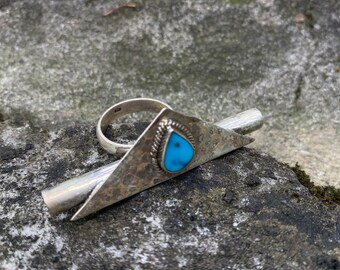 Handmade Hammered Silver and Arizona Turquoise Triangular Ring