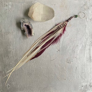 White and Maroon Long Feather Earring