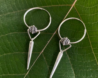 Large Silver Triangle Bead Spike Earrings