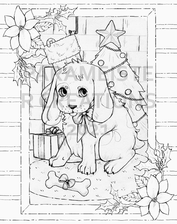 Christmas Puppy Coloring Page | Etsy