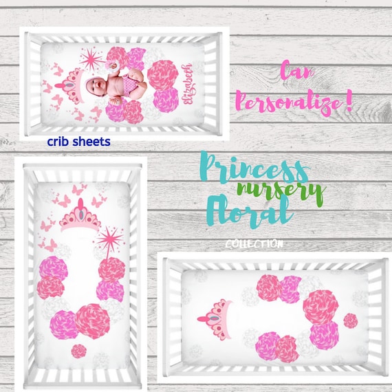 Princess Crib Sheet Can Personalize Baby Girl Nursery Etsy