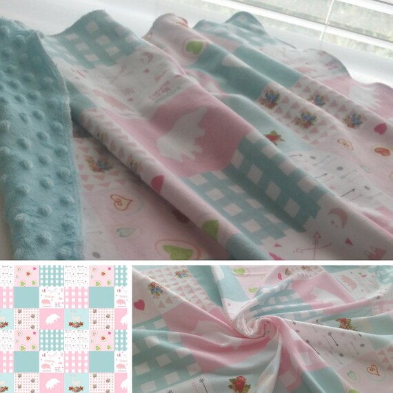 New Chick Pea Cream Plush Bear Pink polyfleece Baby Blanket 2 pc set