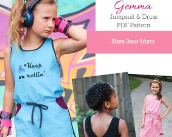 Children's Gemma Jumpsuit and Dress PDF Pattern Sizes 3mo-16yrs