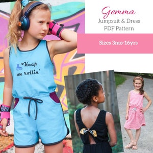 Children's Gemma Jumpsuit and Dress PDF Pattern Sizes 3mo-16yrs image 1