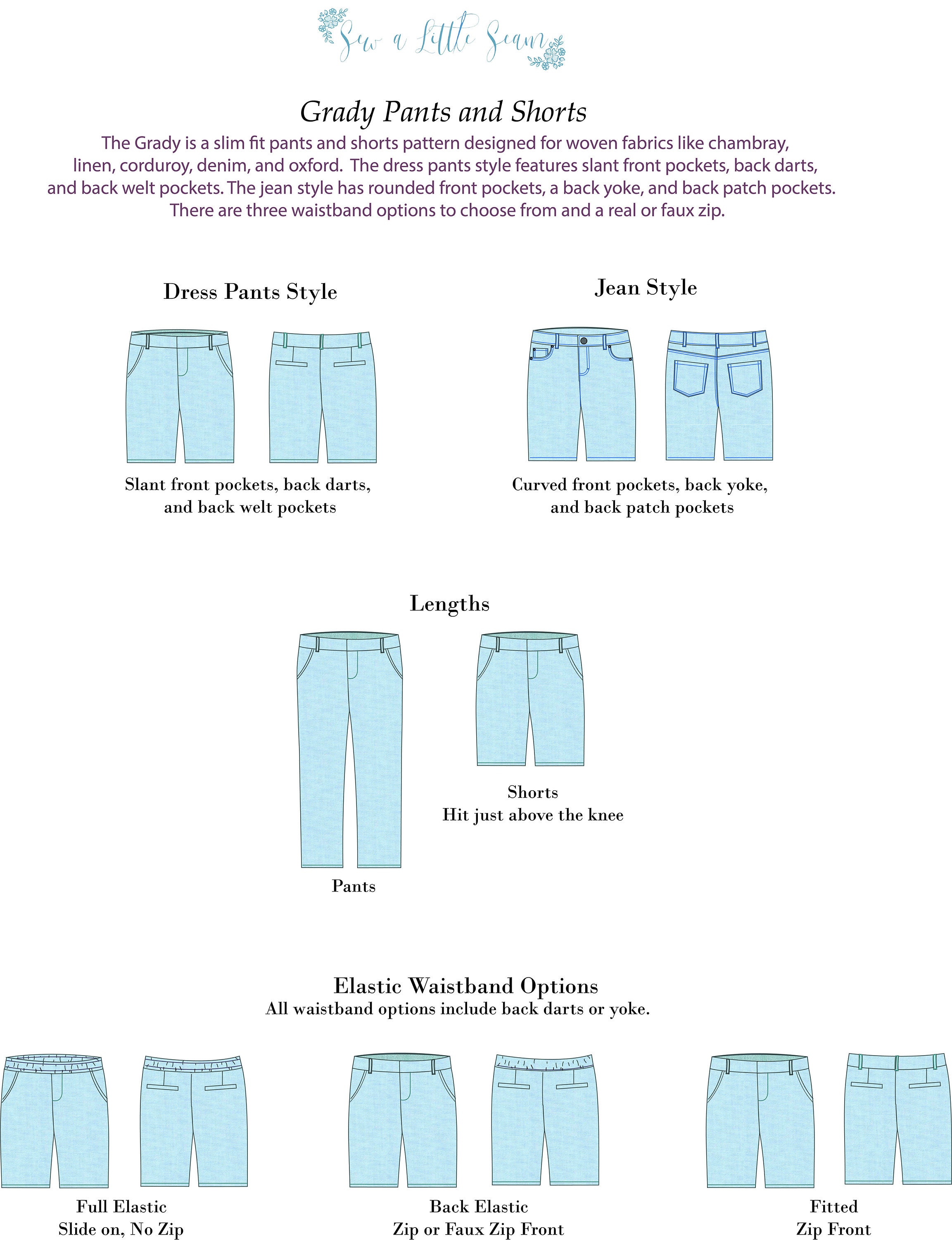 Grady Pants and Shorts PDF Sewing Pattern - Etsy Australia