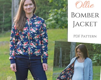 Patrón de costura PDF de chaqueta bomber Ollie para mujer