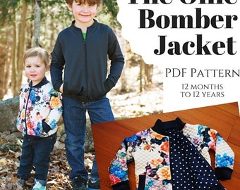 Patrón de costura PDF de chaqueta bomber Ollie para niños (talla 12 meses a 12 años)