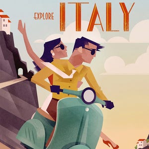 Cartel de viaje vintage - Italia - Abruzos Italia - Arte de pared vintage - Decoración de pared vintage - Impresión de viaje de Italia - Cartel vintage - Decoración vintage