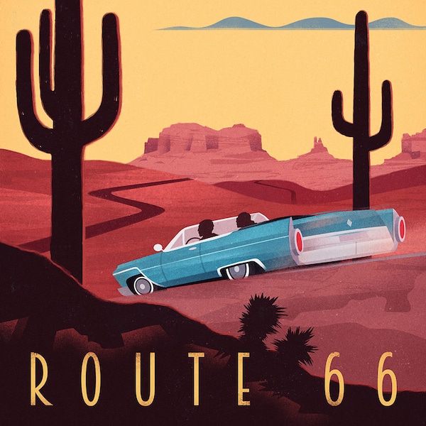 Vintage Travel Poster, Route 66 Poster, Route 66 Wall Art,  Gift for Him, Retro Poster, Vintage Travel Art Print, Retro Wall Poster,Route 66