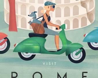 Vintage Reiseplakat, Italien Reisekunst, Italien Plakat, Retro Plakat, Reisedruck, Retro Vintage, Rom Druck, Reiseplakat, Vespa Plakat