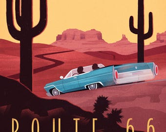 Póster Retro - Vintage Wall Art - Decoración Retro - Route 66 - Vintage Travel Poster - Imprimible - Descarga instantánea - Printable Wall Art Print